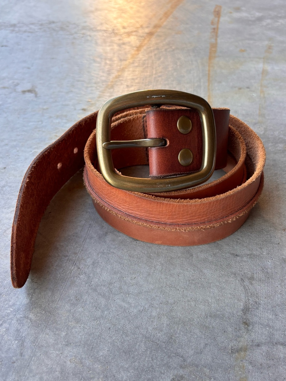 Lucky Brand Vintage Leather Belt Brass Buckle Western Americana Boho size 38 - Picture 2 of 6